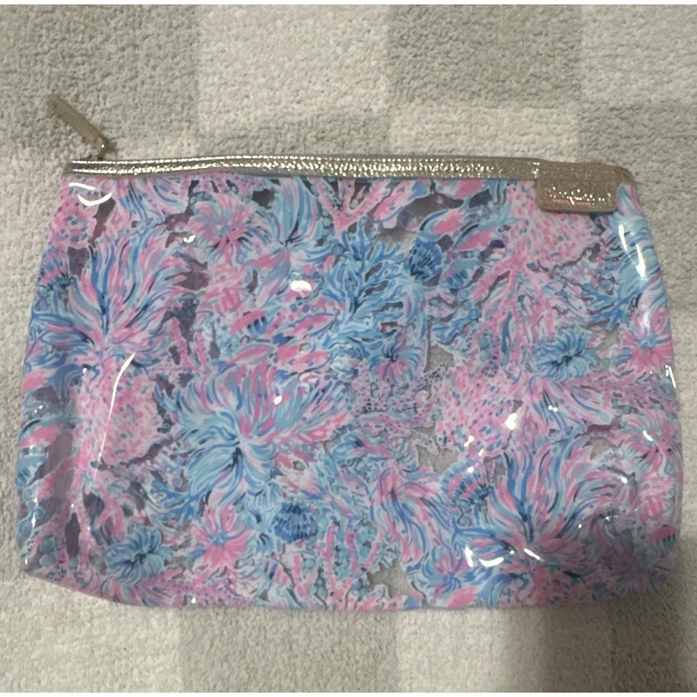 Lilly Pulitzer Transparent Floral Plastic Makeup Pouch- Tropical Coastal